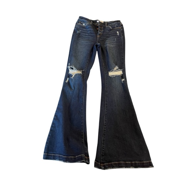 EUC Zenana Wide Leg Flare Distressed Jeans - Picture 7 of 12